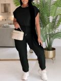 EVE Solid Color Casual Tops Two Piece Pants Set ZDF-31356
