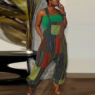 EVE Plus Size Multicolor Print Loose Overalls Jumpsuit ZDF-31233