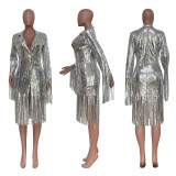 EVE Solid Color Tassel Sequin Coats TR-1215