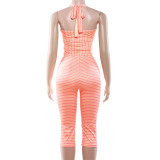 EVE Stripe Print Halterneck Two Piece Shorts Set GZJQ-K25S89624