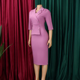 EVE Plus Size Half Sleeve Lapel Midi Dress GATE-616