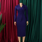 EVE Plus Size Solid Color Long Sleeve Midi Dress GATE-615