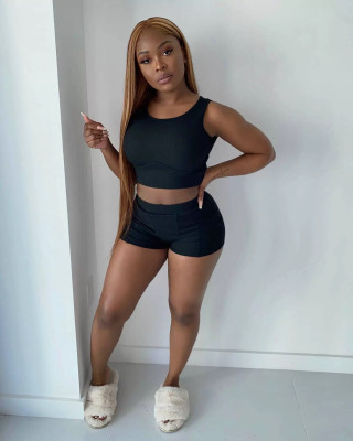 EVE Solid Color Sleeveless Two Piece Shorts Set YD-1128