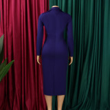 EVE Plus Size Solid Color Long Sleeve Midi Dress GATE-615