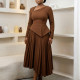 EVE Plus Size Slash Neck Solid Color Midi Dress GATE-617