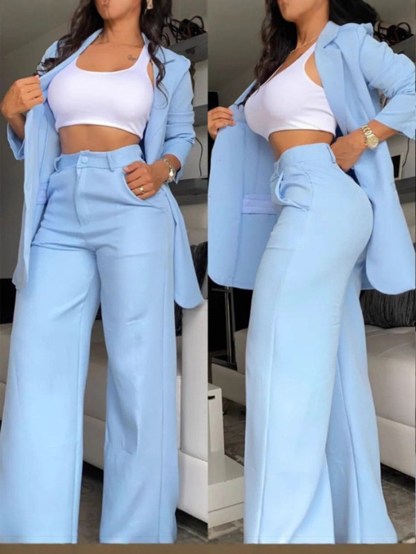 EVE Plus Size Solid Color Lapel Blazer Two Piece Pants Set GYJY-YW0278