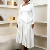 EVE Plus Size Slash Neck Solid Color Midi Dress GATE-617