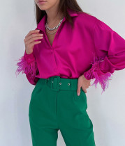 EVE Feather Long Sleeve Solid Shirt SHD-9957