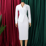 EVE Plus Size Solid Color Long Sleeve Midi Dress GATE-615