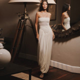 EVE Off Shoulder Pleated Solid Color Maxi Dress XEF-K25D89153