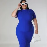 EVE Plus Size Solid Color Short Sleeve Midi Dress GHXF-HX0308