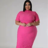 EVE Plus Size Solid Color Short Sleeve Midi Dress GHXF-HX0308