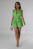 EVE Plus Size Halterneck V Neck Ruffles Romper GHXF-HX0436