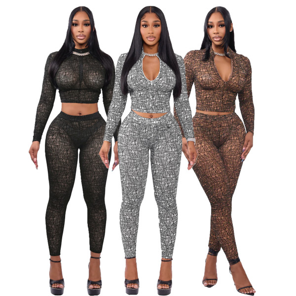 EVE Long Sleeve Zipper Tight Two Piece Pants Set SFY-831