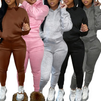 EVE Solid Color Long Sleeve Hooded Two Piece Pants Set LSD-035