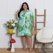EVE Plus Size Print Short Sleeve Midi Dress GHXF-HX0481