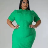 EVE Plus Size Solid Color Short Sleeve Midi Dress GHXF-HX0308