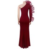 EVE Solid Color Singlle Shoulder Long Sleeve Maxi Dress BY-7610