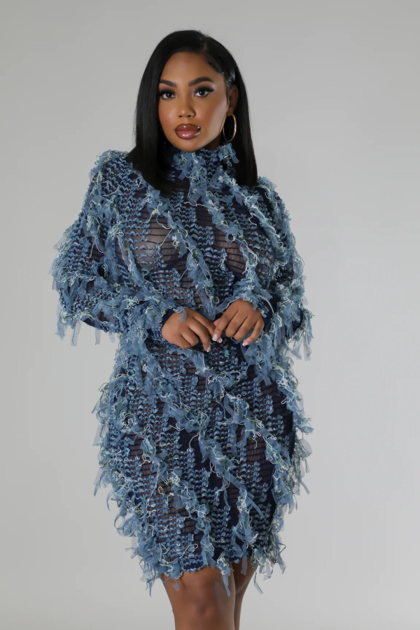 EVE Plus Size Long Sleeve Mesh Tight Midi Dress GHXF-HX0381