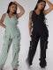EVE Plus Size Sleeveless V Neck Bandage Jumpsuit GHXF-HX0417