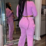 EVE Plus Size Solid Color Long Sleeve Tops Two Piece Pants Set GHXF-HX0406