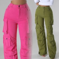 EVE Plus Size Solid Color Multicolor Pockets Pants GHXF-HX0359