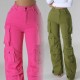 EVE Plus Size Solid Color Multicolor Pockets Pants GHXF-HX0359