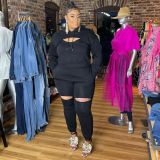 EVE Plus Size Solid Color Long Sleeve Coat Sling Pants 3 Piece Set GAWE-5645