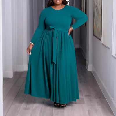 EVE Plus Size Solid Color Tie Up Maxi Dress GAWE-6284