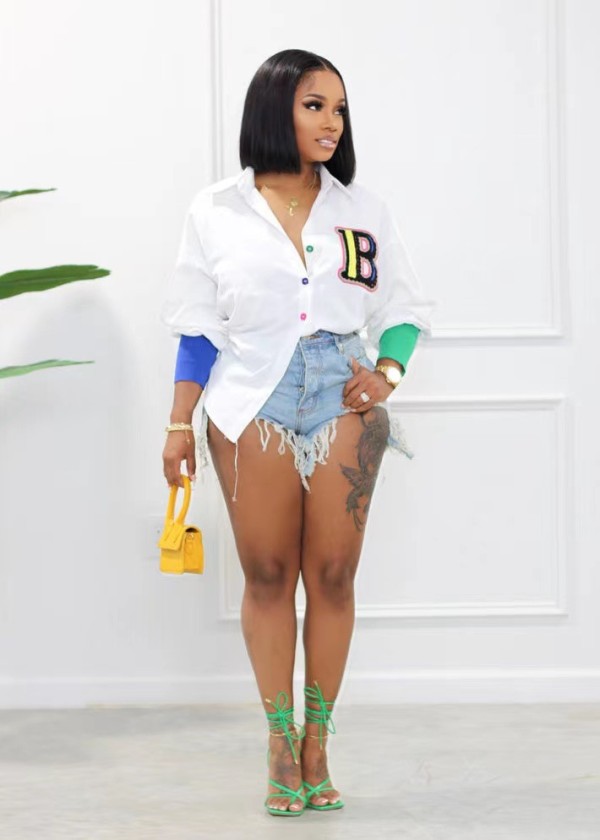 EVE Plus Size Patchwork Embroidered Shirt GAWE-5579