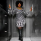 EVE Plus Size Print Long Sleeve Midi Dress GAWE-5538