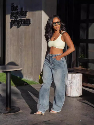 EVE Casual Raw Edge Washed Straight Jeans GYLN-7169