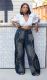 EVE Plus Size Fashion Washed Print Straight Jeans GYLN-8323