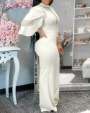 EVE Plus Size Solid Color Half Sleeve Hollow Out Jumpsuit GQLK-KG359