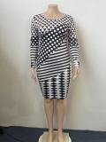 EVE Plus Size Print Long Sleeve Midi Dress GAWE-5538