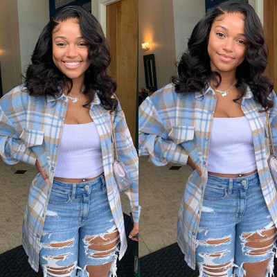 EVE Plus Size Plaid Print Long Sleeve Thickened Coat GAWE-5622