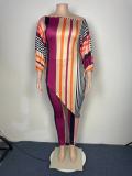 EVE Plus Size Stripe Print Dress+Pants 2 Piece Set GAWE-5530