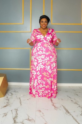 EVE Plus Size Print V Neck Maxi Dress GAWE-5672