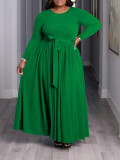 EVE Plus Size Solid Color Tie Up Maxi Dress GAWE-6284
