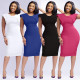 EVE Square Neck Solid Color Split Midi Dress QYMF-3228