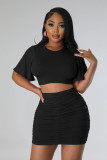 EVE Short Sleeve Solid Color Two Piece Skirts Set QYMF-M3022
