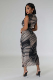 EVE Sleeveless Print Mesh Maxi Dress QYMF-3142