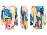EVE Plus Size Off Shoulder Print Bat Sleeve Mini Dress QYMF-3009