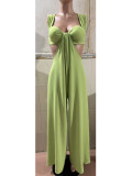 EVE Solid Color Halterneck Tie Up Loose Jumpsuit GQLK-KG1173