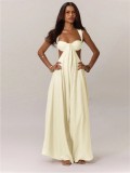 EVE Solid Color Halterneck Tie Up Loose Jumpsuit GQLK-KG1173