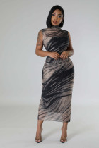 EVE Sleeveless Print Mesh Maxi Dress QYMF-3142