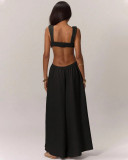 EVE Solid Color Halterneck Tie Up Loose Jumpsuit GQLK-KG1173