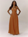 EVE Solid Color Halterneck Tie Up Loose Jumpsuit GQLK-KG1173