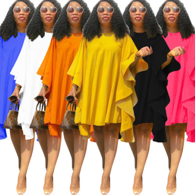 EVE Plus Size Solid Color Loose Bat Sleeve Mini Dress QHMD-D3022