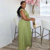 EVE Solid Color Halterneck Tie Up Loose Jumpsuit GQLK-KG1173